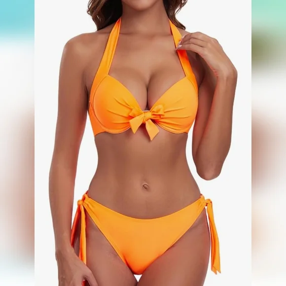 Women's Underwire Bikini Set orange sz S - Picture 1 of 9